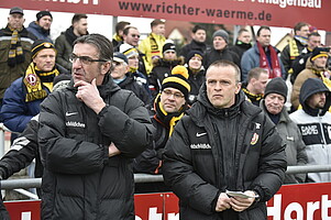 Sportgeschäftsführer Ralf Minge und Cheftrainer Stefan Böger (r.) bei der Generalprobe vorm Ligastart